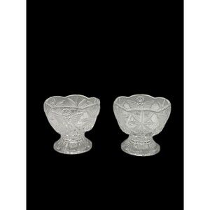 Vintage Pair Angel Of Peace Footed Crystal Etched Frosted Candy, Trinket, Candle